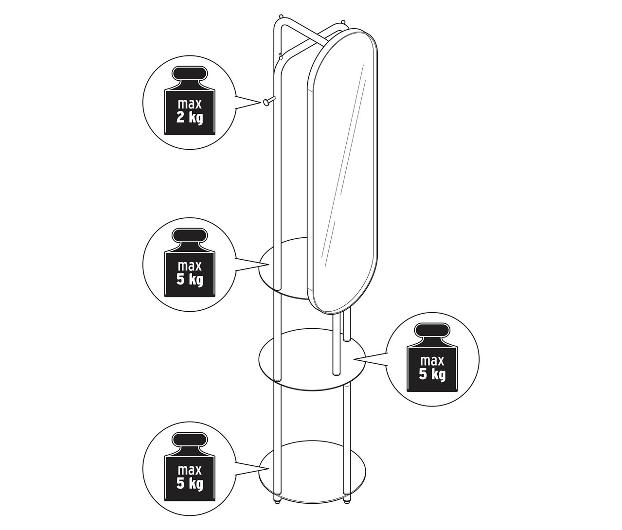 Állófogas nagy tükörrel illusztrációja.