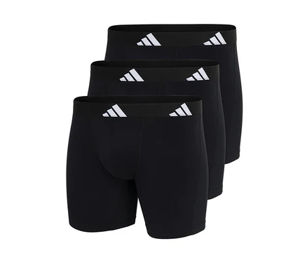 Három fekete adidas Active Flex Cotton boxeralsó, egymásra helyezve, fehér adidas logóval a derékpánton.