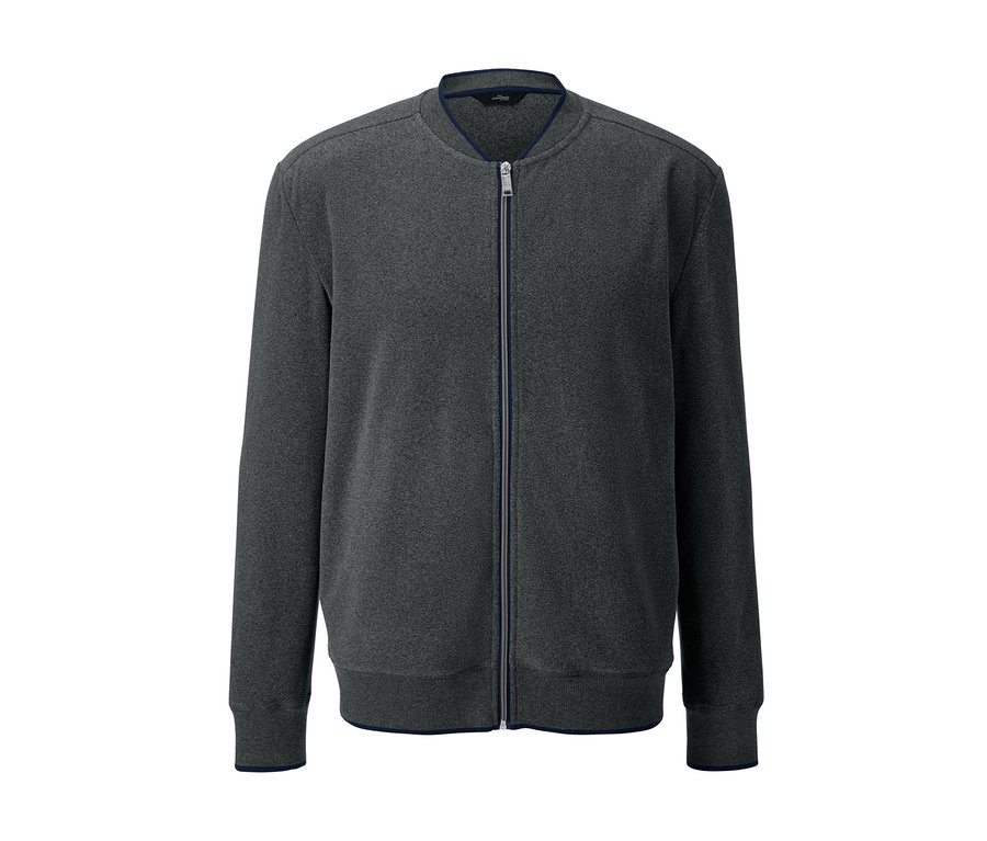 Szürke, hosszú cipzáras férfi polár szabadidőruha.