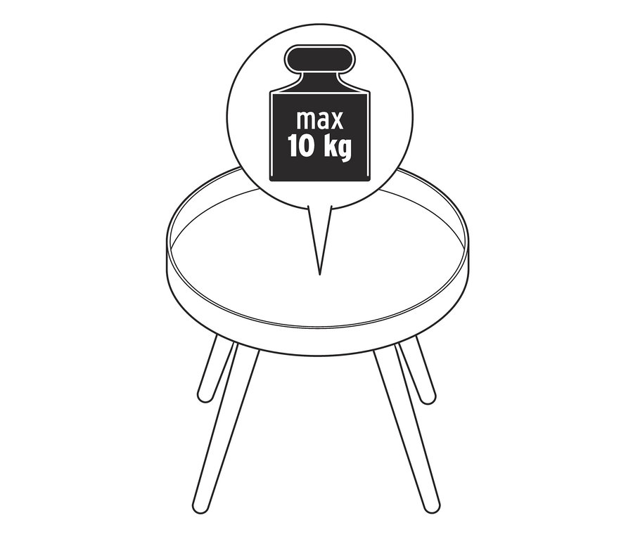 Illusztráció egy kerek asztalkáról, melynek maximális terhelhetősége 10 kg.