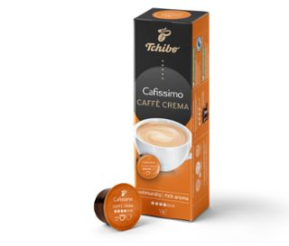 Egy csomag Caffè Crema Rich aroma és egy Caffè Crema Rich aroma kávékapszula.