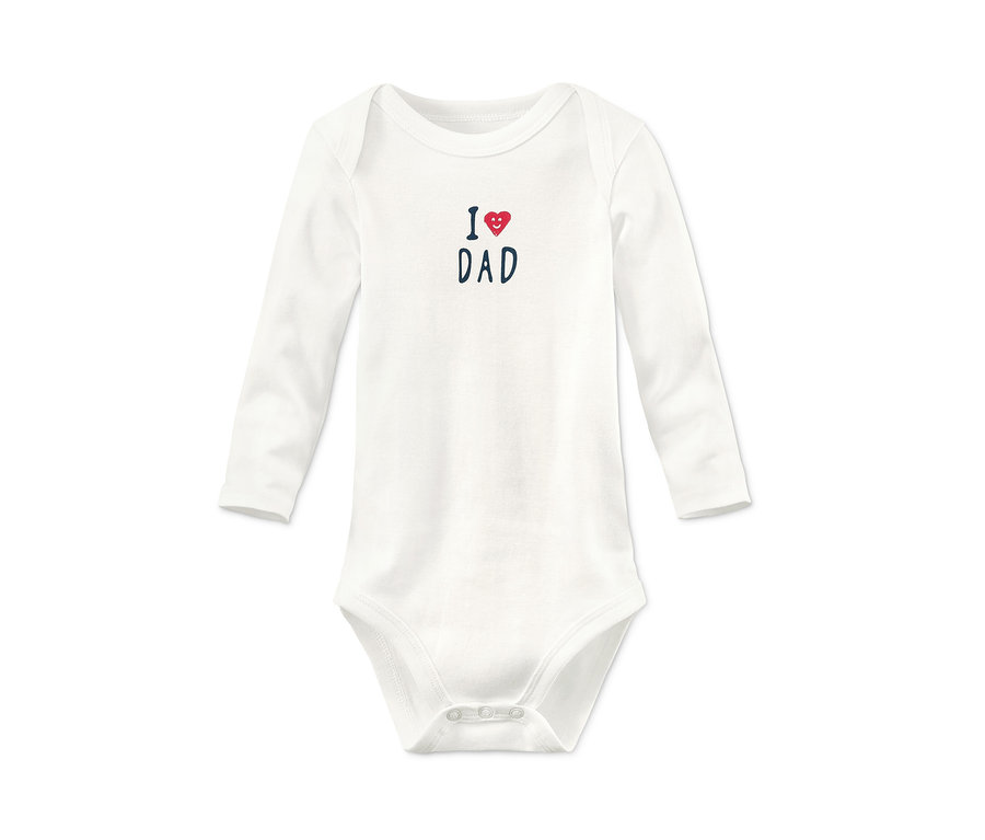 Fehér, hosszú ujjú bio pamut body "I love DAD" felirattal.