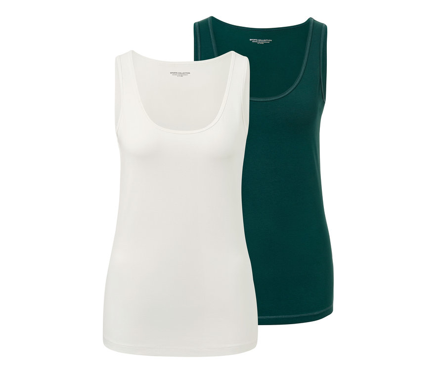 Két női top, egy zöld és egy törtfehér.