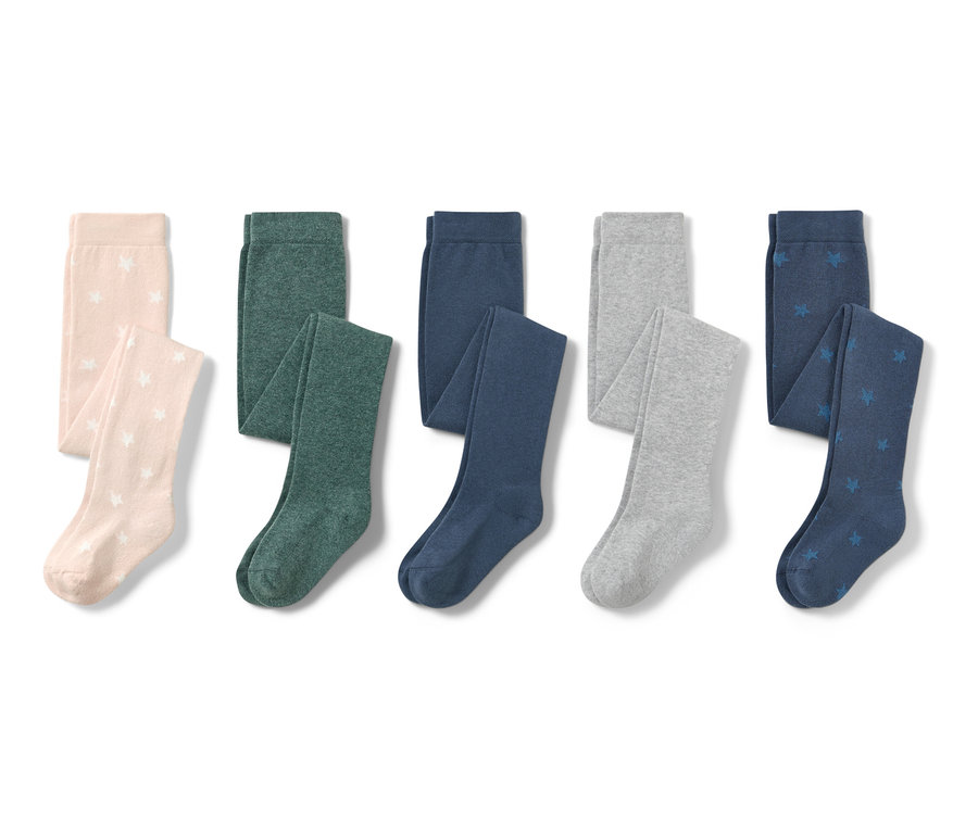 Öt pamut harisnyanadrág csillagokkal bézs, zöld, sötétkék, szürke és kék színben.