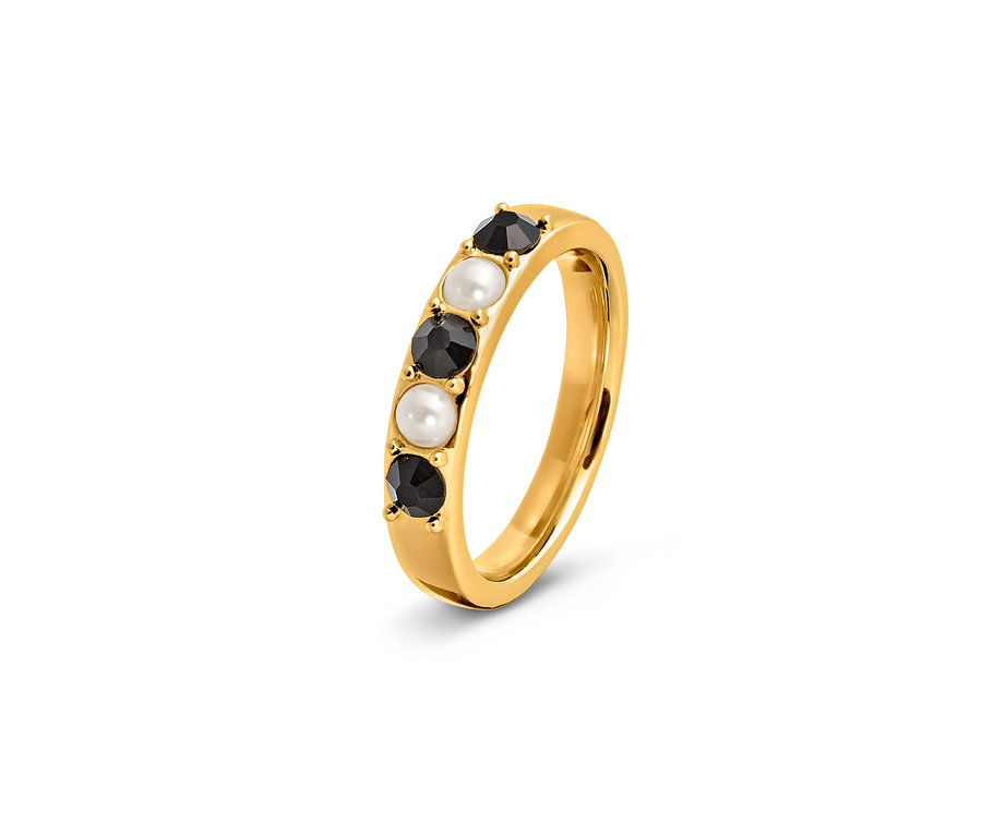 Arany Gyűrű Black and White fekete és fehér kövekkel.