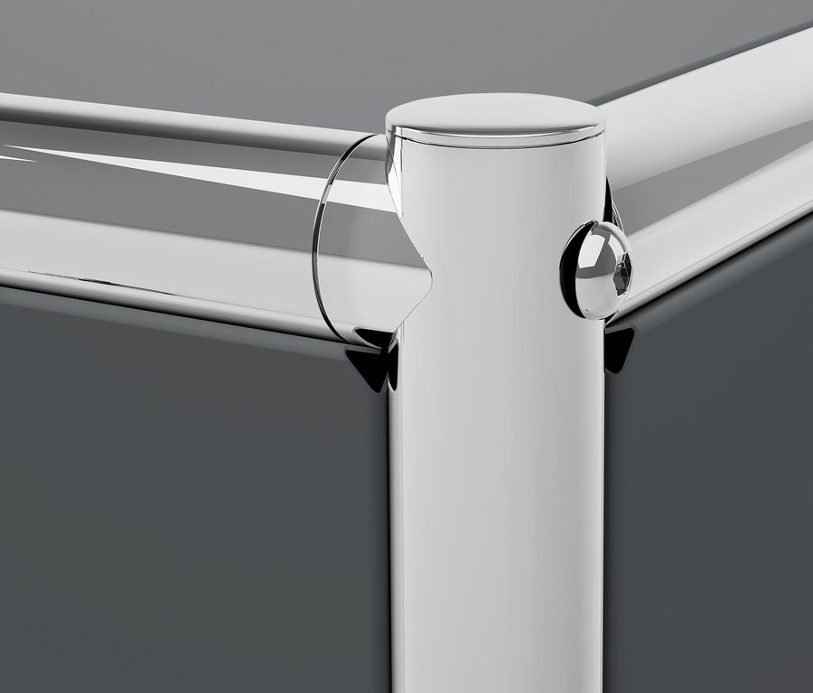 A szürke CN3 fém polc sarkának részlete.