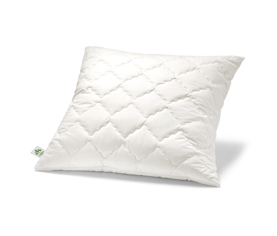 Egy steppelt, fehér irisette® greenline levendulás párna.