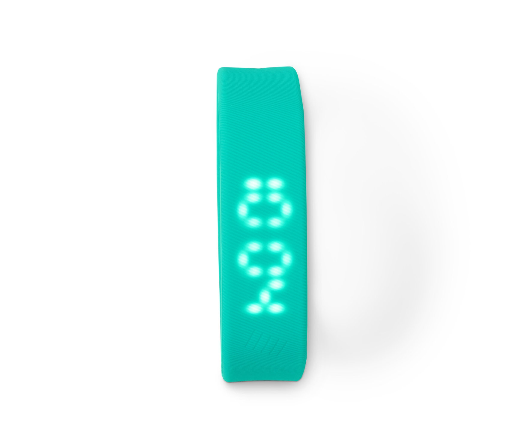 Türkiz lépésszámláló óra fehér háttérrel.