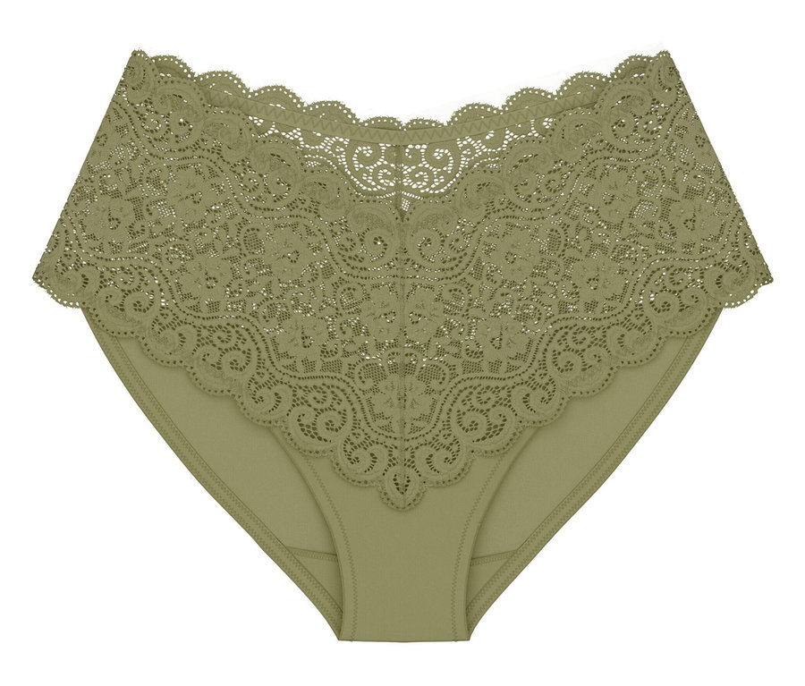 Olívaarany színű, széles csipkeszegélyű Triumph Amourette Maxi alsó.