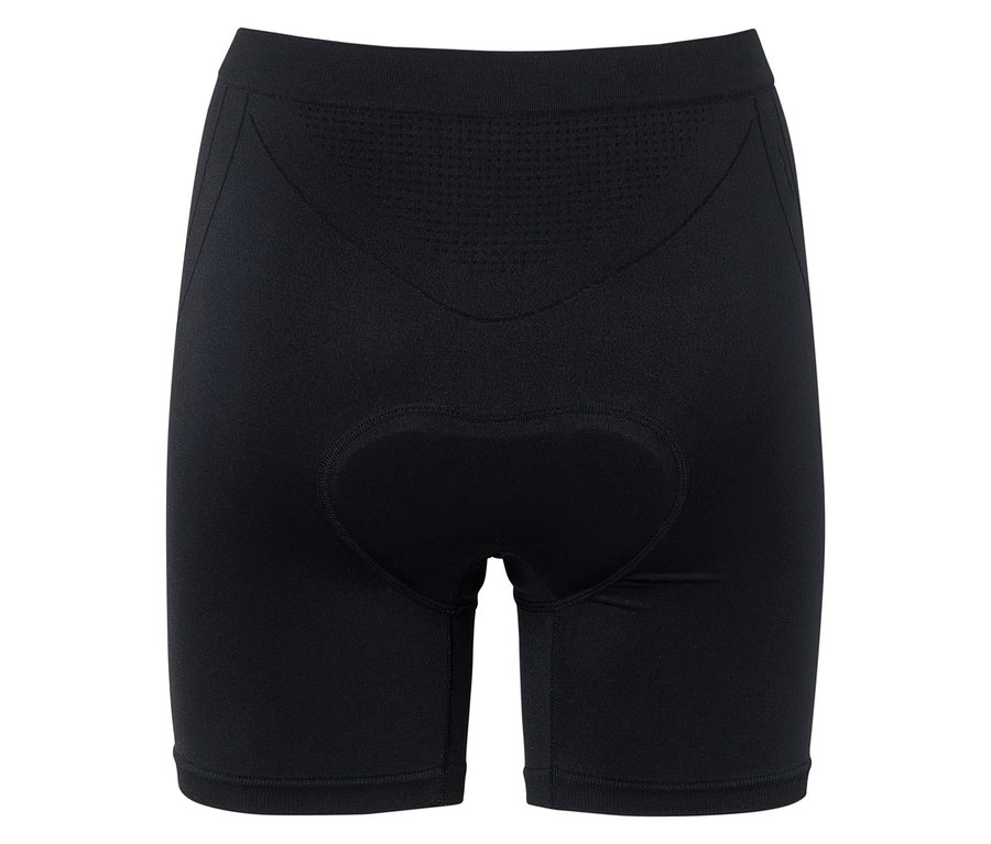Fekete, párnázott kerékpáros rövidnadrág hátulról.