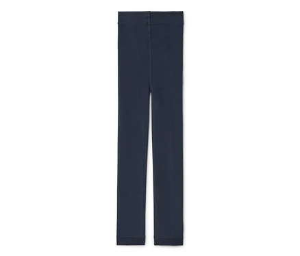 Sötétkék leggings, laposan fektetve fehér háttéren.