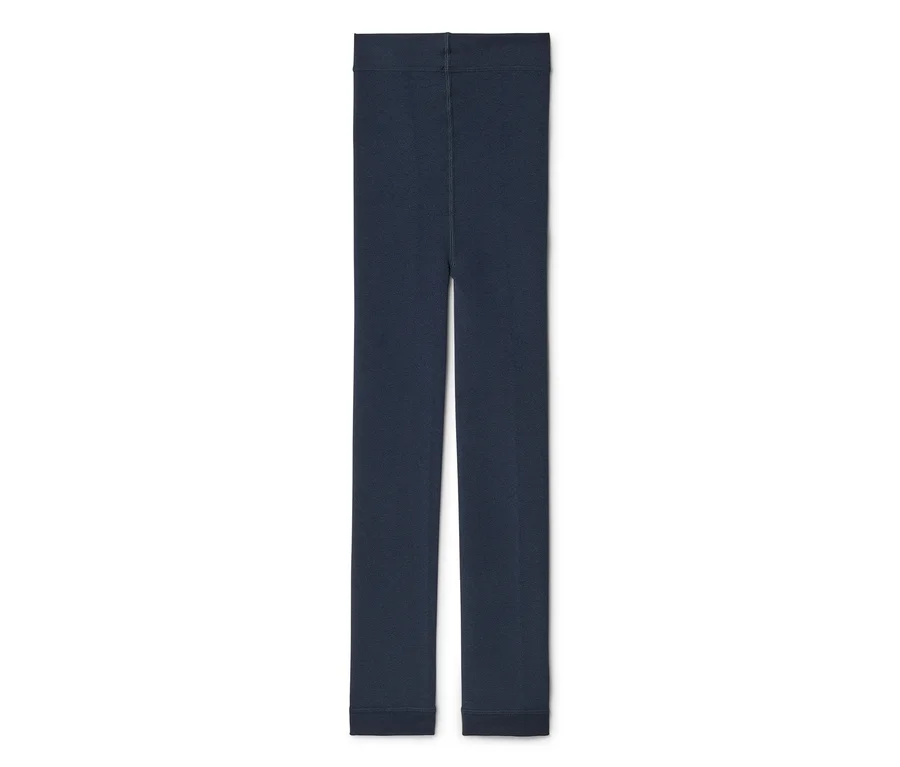 Sötétkék leggings, laposan fektetve fehér háttéren.