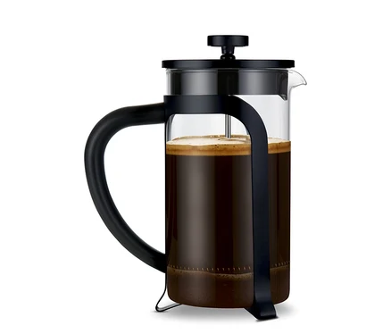 Fekete dugattyús kávéfőző, 800 ml, 6 csésze.