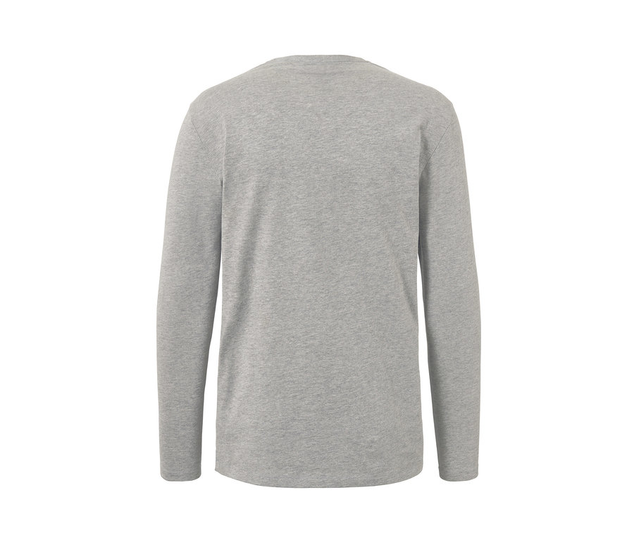 Szürke, hosszú ujjú pizsama felső hátulról.