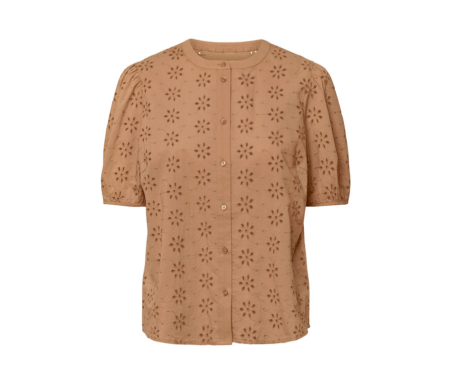 Női blúz lyukhímzéssel, terrakotta.