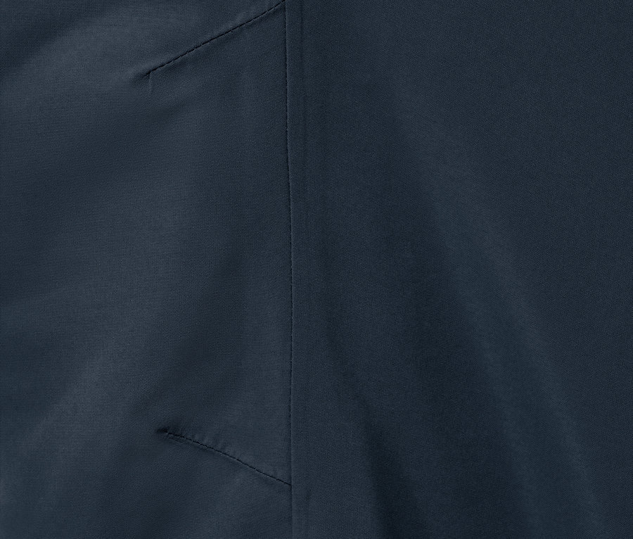 Kék gyerek esőnadrág részletgazdag felvétele.