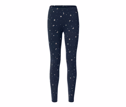Sötétkék, csillagos-holdas mintázatú női leggings.