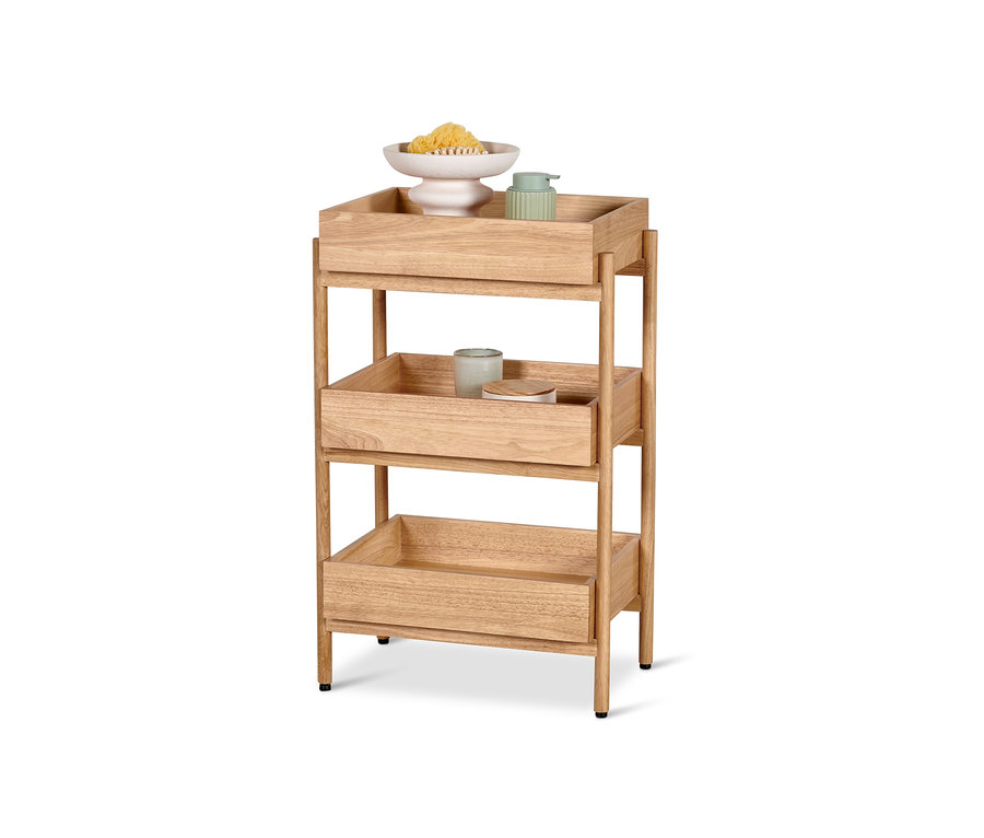 Állópolc 3 rekesszel, fürdőszobai kiegészítőkkel.