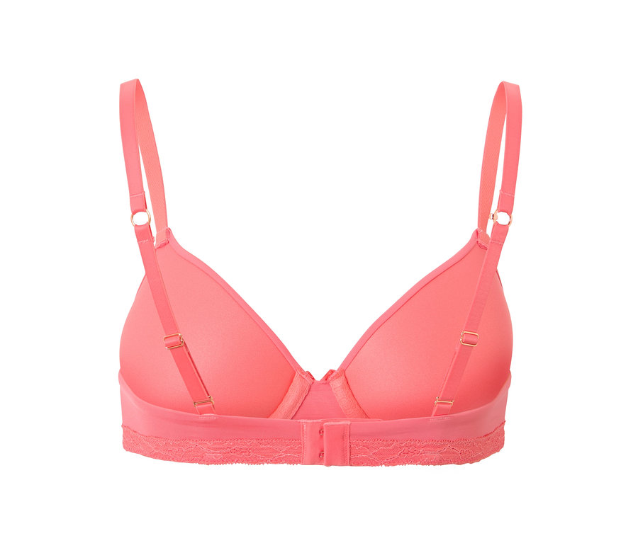 Papaya színű, kosaras melltartó részlete, állítható pántokkal és hátsó kapcsokkal.