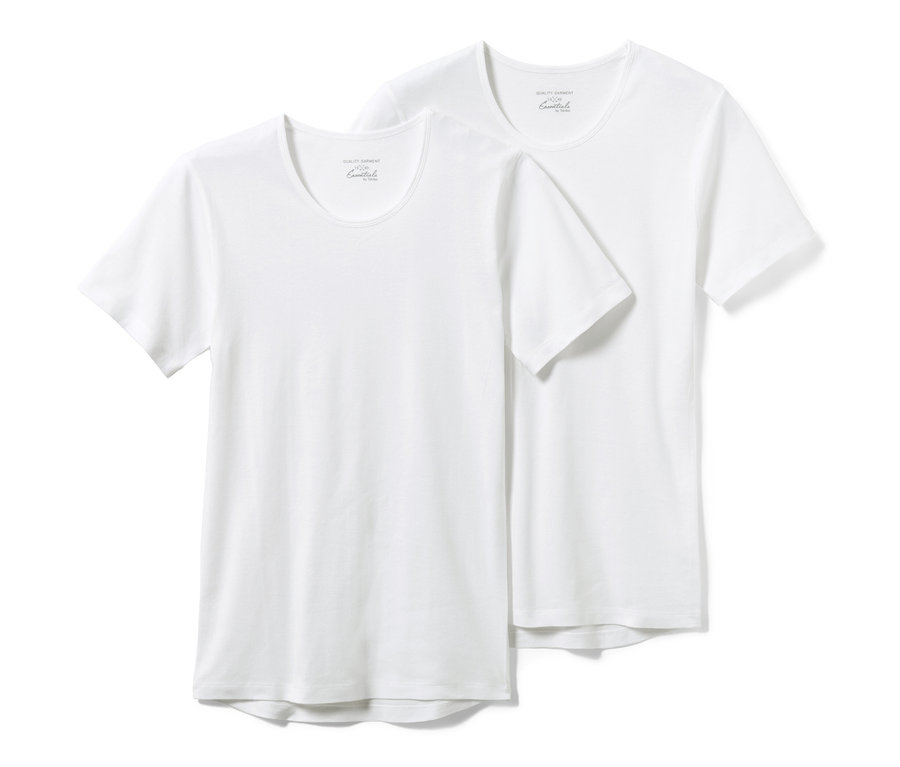 Két fehér, minőségi, bordázott anyagú trikó egymáson.