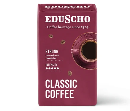 Eduscho Classic Coffee Strong - 250g őrölt, pörkölt kávé csomagolása.