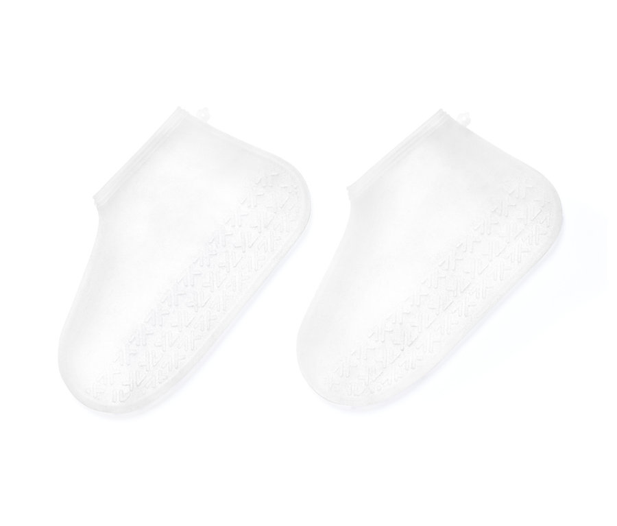 Két cipőre húzható esővédő, szilikon egymás mellett.