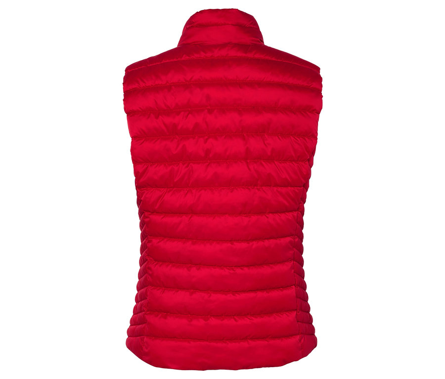 Piros steppelt mellény hátulnézetből.