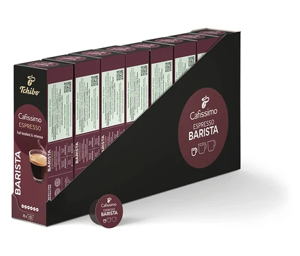 Egy sor Cafissimo BARISTA Espresso csomag, egyenként 80 kapszulával.