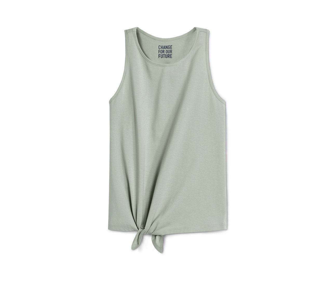 Egy zöld, csomózott top a 2 lány top, csomóval, zöld/kék szettből.