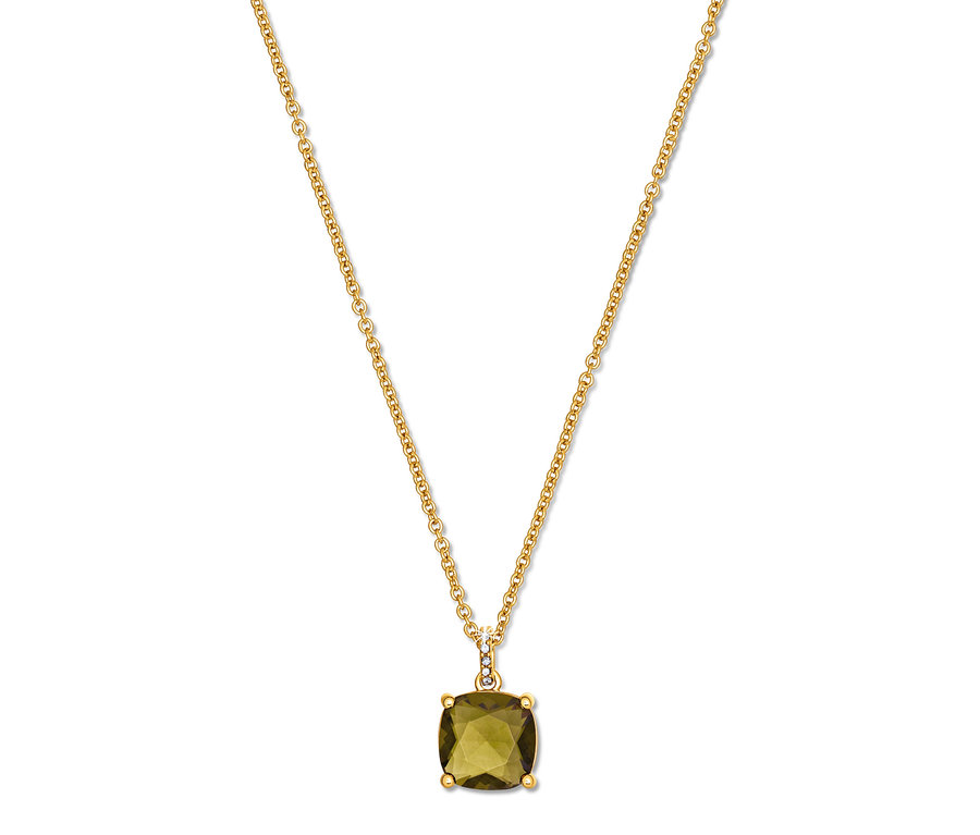 Arany nyaklánc olívazöld, négyszögletes kővel.