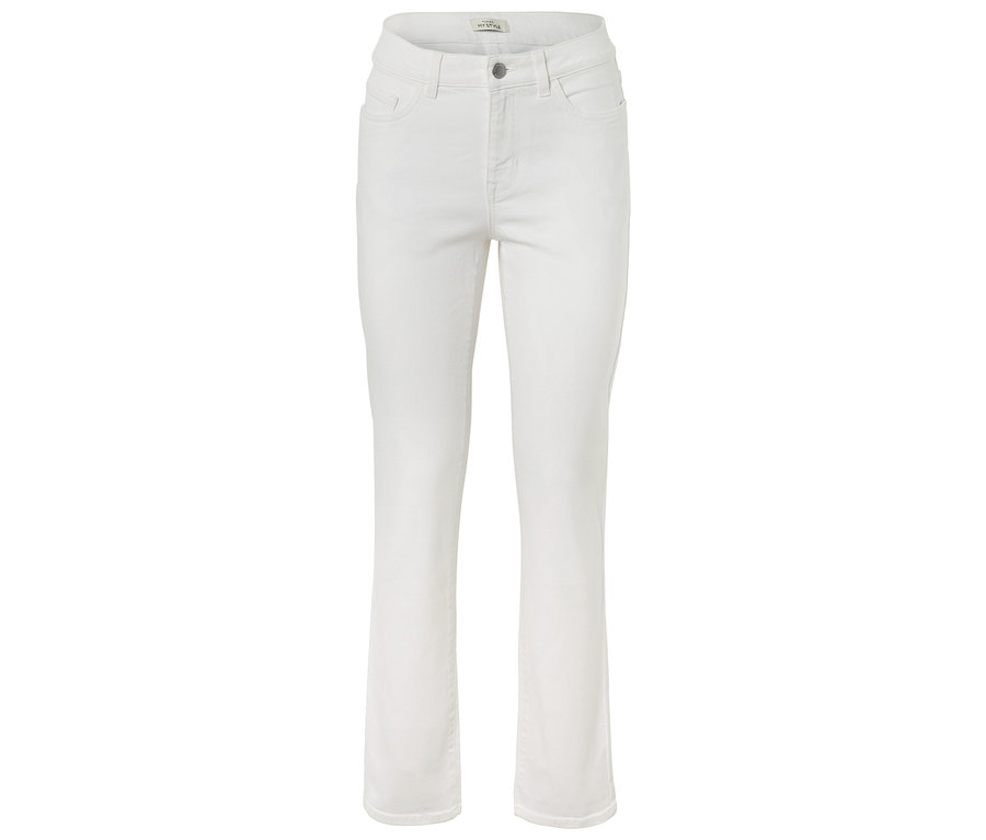 Egy fehér farmernadrág fekszik egy fehér háttéren.