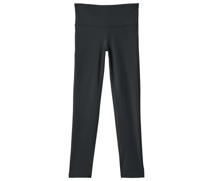 Sötétszürke, bokáig érő, magas derekú leggings fekszik fehér háttéren.