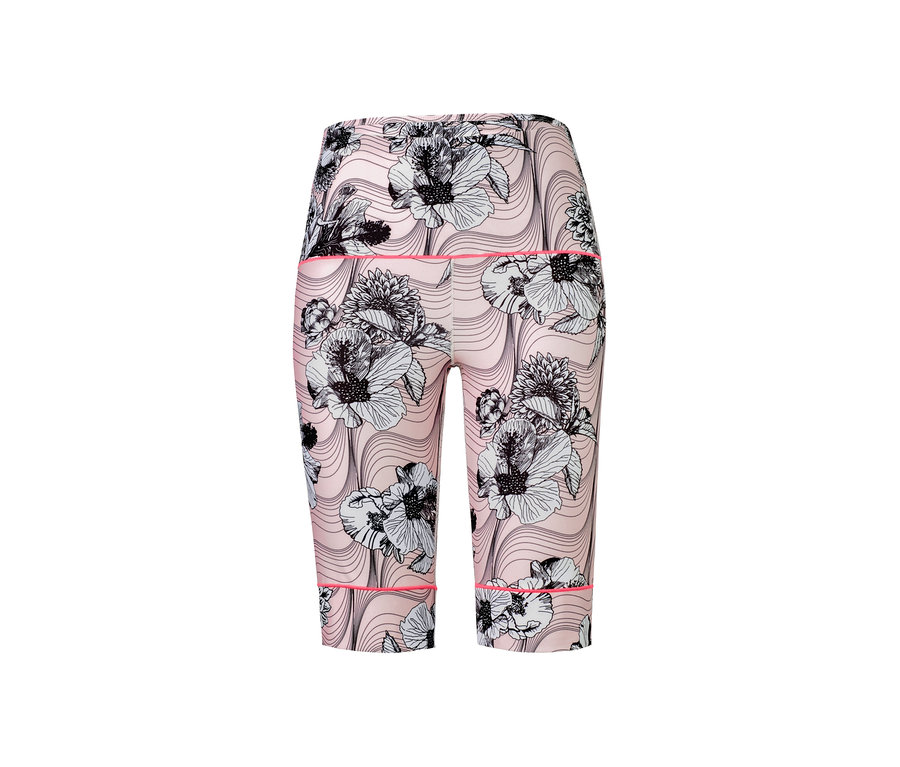 Rózsaszín, virágmintás funkcionális kerékpárosnadrág.