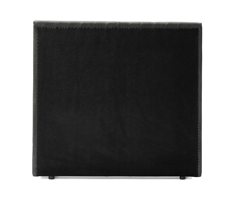 Egy antracit színű boxspring ágy fejtámlája.