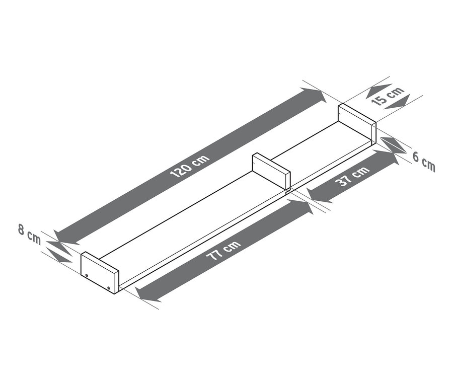 Egy kb. 120 cm-es falipolc vázlata.