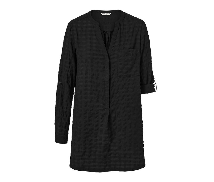 Fekete, szövött, strukturált női tunika.