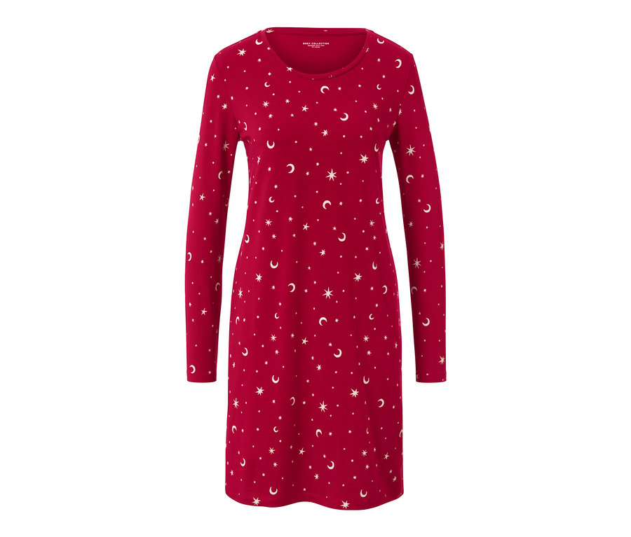 Piros hálóing hosszú ujjakkal, csillag és hold mintával.