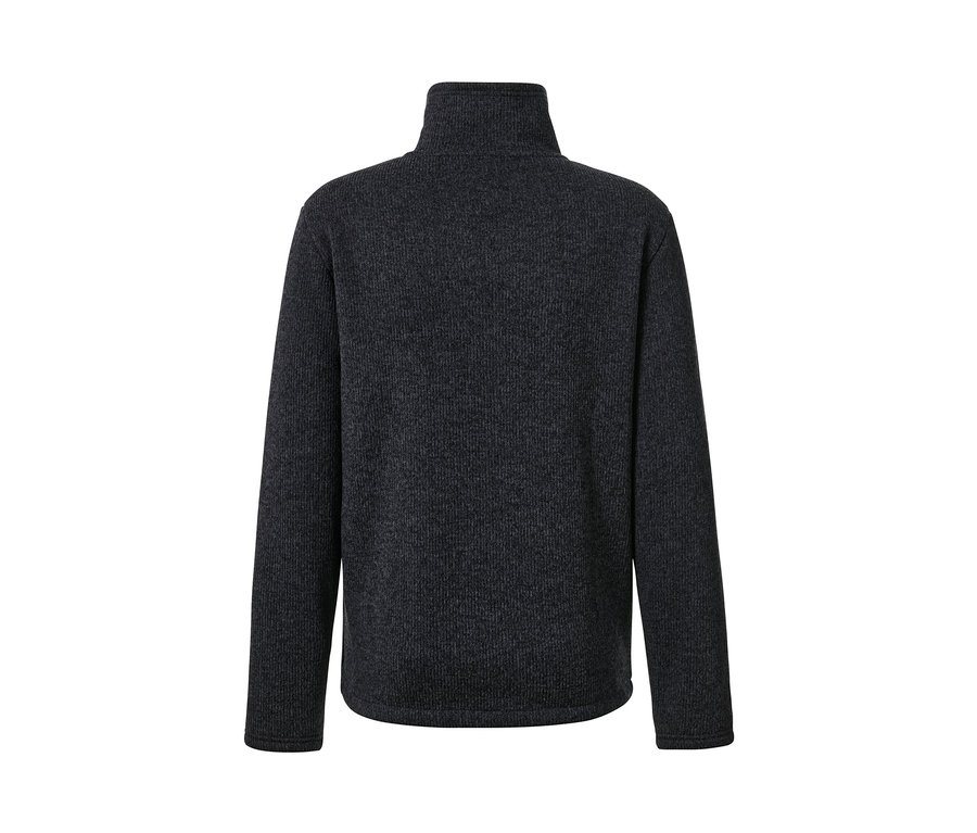 A sötétkék férfi termo kötött polárfelső részletes képe.