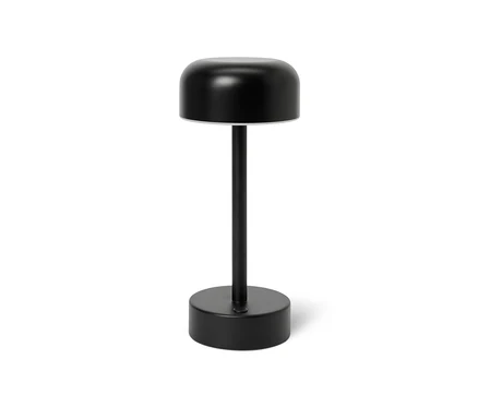 Egy fekete LED-es akkus asztali lámpa fehér háttérrel.