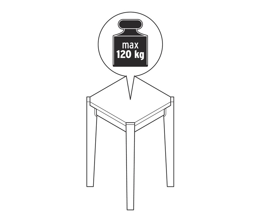 Ábra egy kőrisfából készült ülőkéről, melynek maximális terhelhetősége 120 kg.