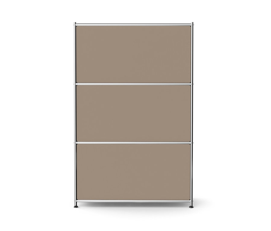 Szürkésbarna »CN3« fém komód két lenyíló ajtóval és két fiókkal.