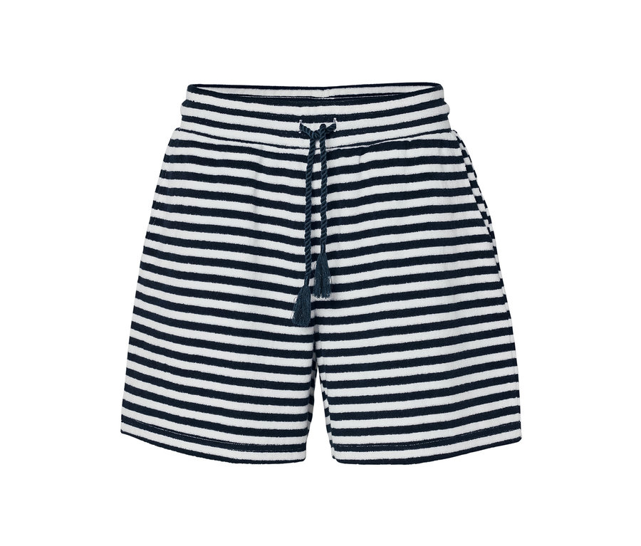 Csíkos frottír rövidnadrág húzózsinórral.