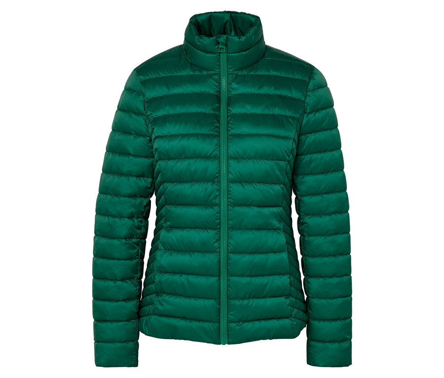 Zöld, cipzáras, steppelt kabát.