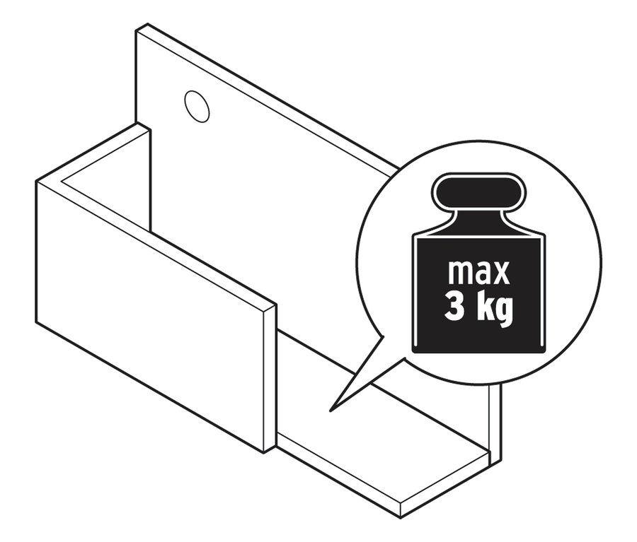 Egy 3 darabos tömörfa polckészlet illusztrációja, maximum 3 kg-os súlykorlátozással.