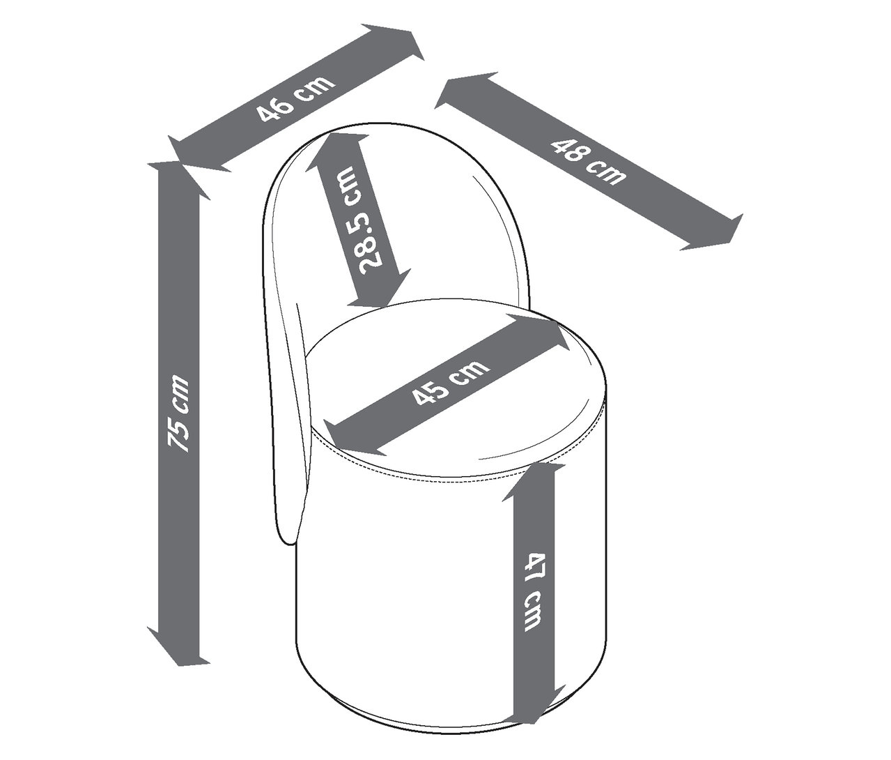 Kép egy forgó ülőkéről háttámlával és méretekkel.