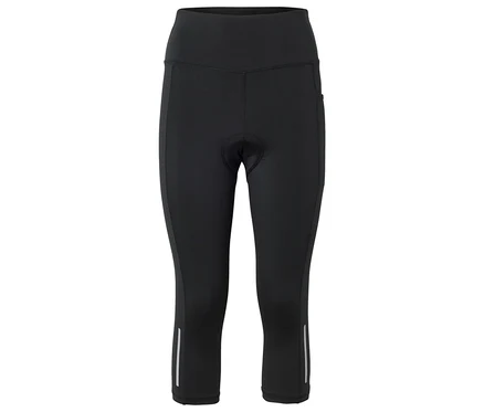 Fekete, háromnegyedes kerékpáros leggings fényvisszaverő részletekkel a lábszár alsó részén.