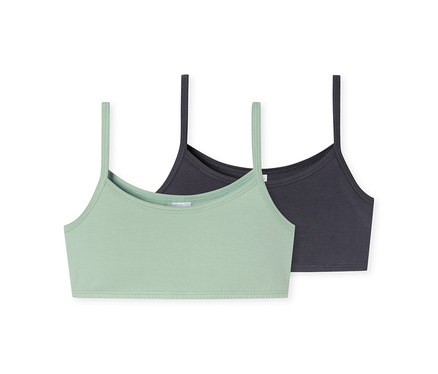 Két lányka bustier, egy mentazöld és egy sötétszürke.