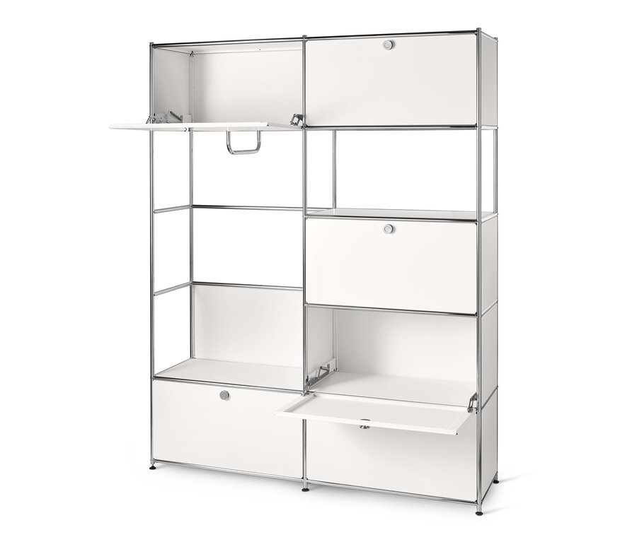 Fehér fém nyitott ruhásszekrény »CN3« nyitott és zárt polcokkal.