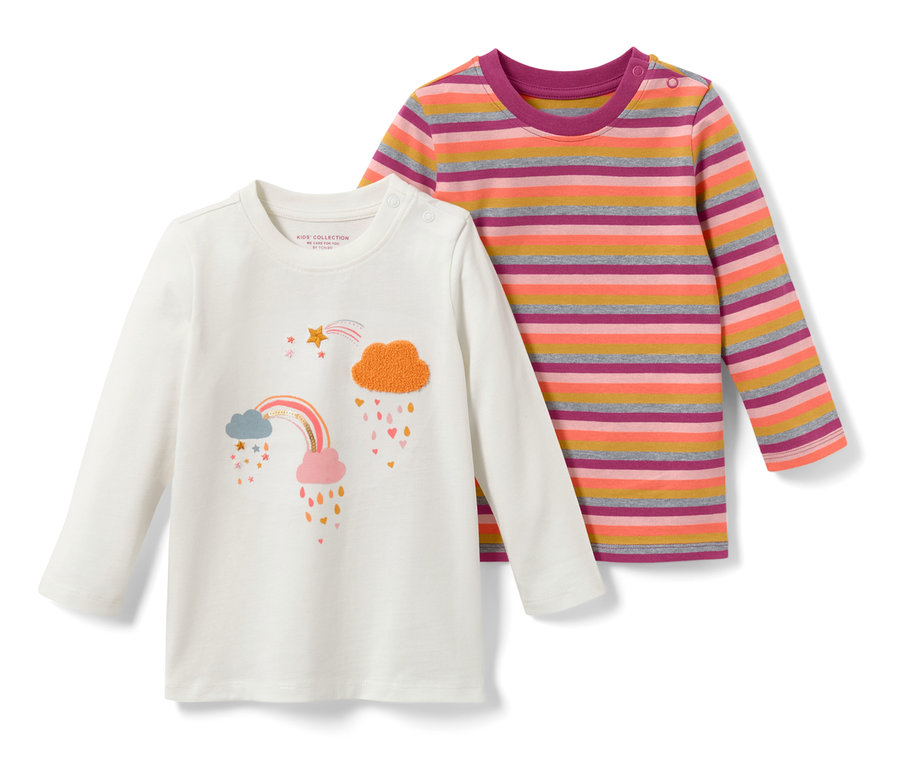 Két hosszú ujjú gyerekfelső, szivárvány mintával.