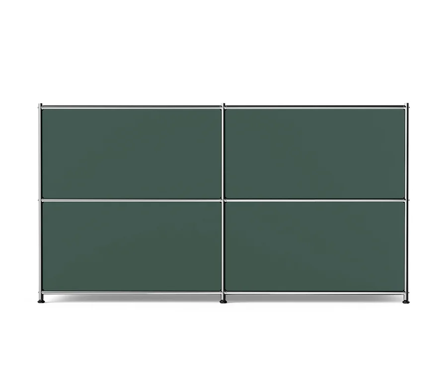 Olívazöld fém komód, 2x2, 4 ajtóval.
